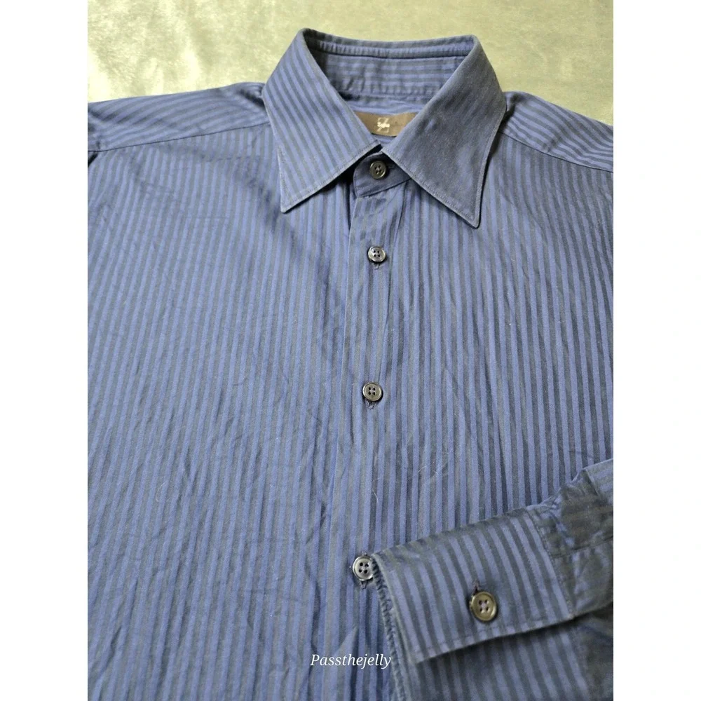 Z Zegna Dress Shirt Mens Large 41 16‎ Button Stripe Long Sleeve Vertical Italy